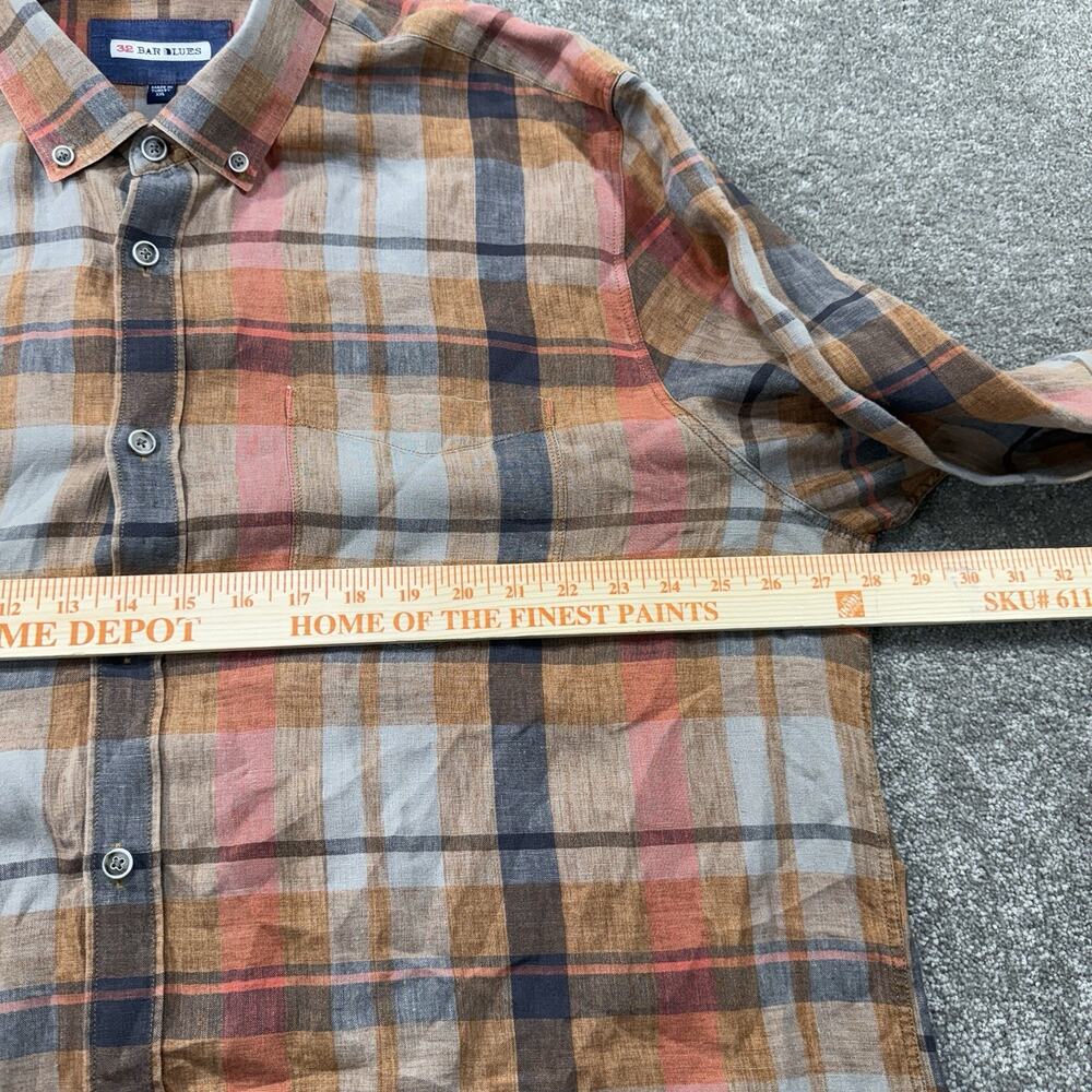32 Bar Blues Mens XXL 100% Linen Button‎ Front Plaid Long Sleeve Casual Fall - Picture 7 of 11